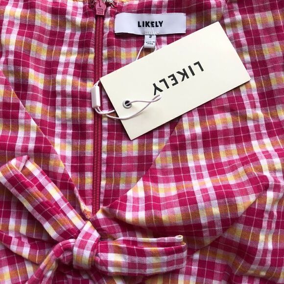 NWT LIKELY‎ Pink Madras Plaid Ruffled Cottage Kai Dress Size 2 - Picture 9 of 10